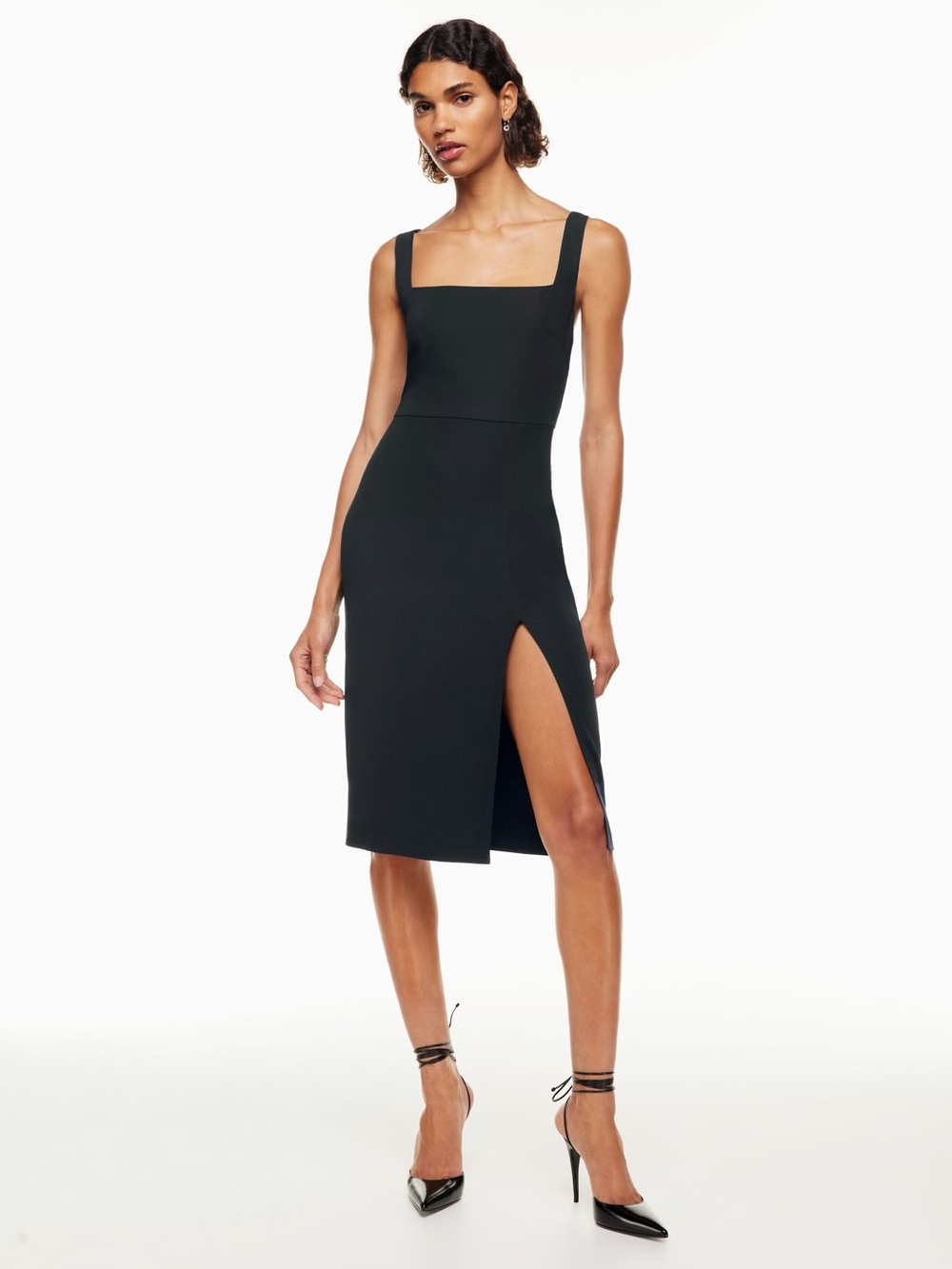 Aritzia Babaton ‘90s Slit Satin Midi Dress Black